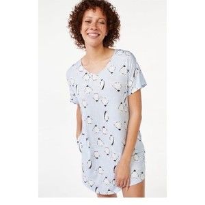 Joyspun shirt women’s short sleeve sleepwear penguin blue pajama shirt blue new